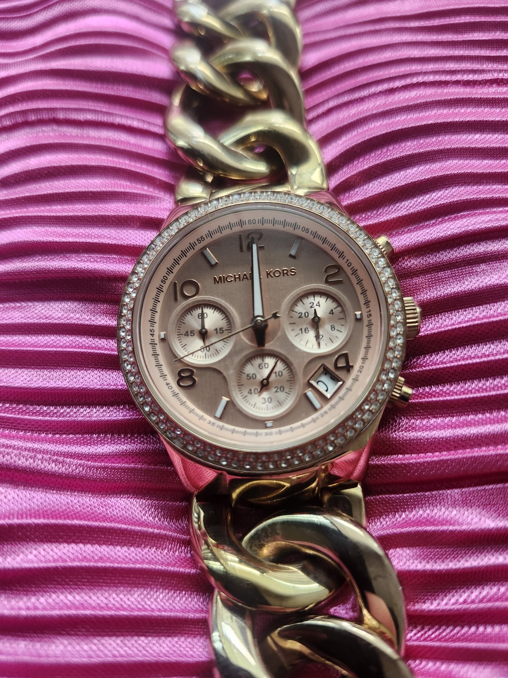 Michael Kors Rose Gold Two Tone  Crystal-Trim Chain-Link Chronograph Watch